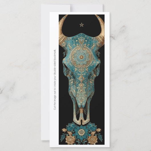 Create Your Own Teal Horned Skull Bookmark Card (Vorderseite)