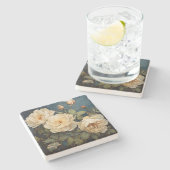 Create Your Own Teal Peach & Yellow Roses Floral Steinuntersetzer (Seitenansicht)