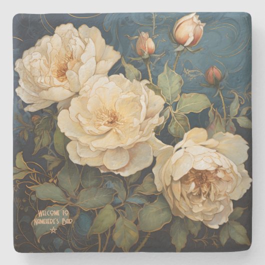 Create Your Own Teal Peach & Yellow Roses Floral Steinuntersetzer (Vorderseite)