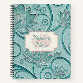 Create Your Own Teal Silver Lotus Vintage Floral Notizblock