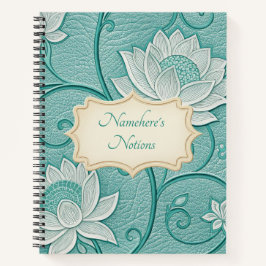 Create Your Own Teal White Lotus Vintage Floral Notizblock