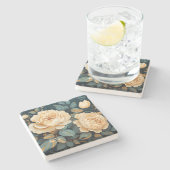 Create Your Own Teal & Yellow Roses Spray Floral Steinuntersetzer (Seitenansicht)