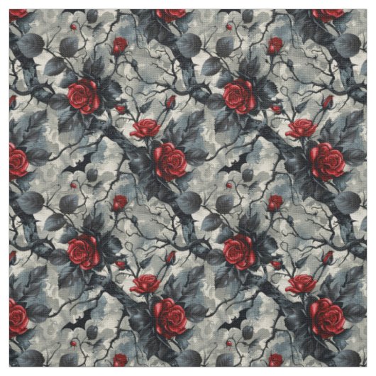 Create Your Own Thorny Red Roses Gothic Grey Stoff (Muster)
