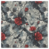 Create Your Own Thorny Red Roses Gothic Grey Stoff (Nahaufnahme)