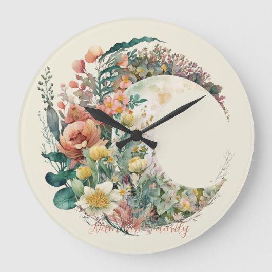 Create Your Own Tropical Floral Crescent Moon Große Wanduhr (Vorderseite)