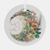 Create Your Own Tropical Floral Crescent Moon Ornament Aus Glas (Rückseite)