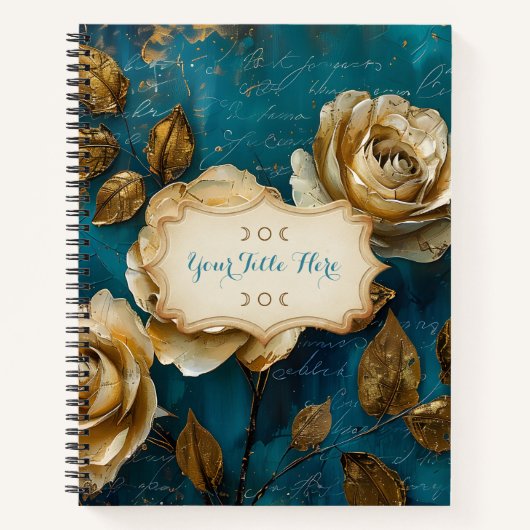 Create Your Own Turquoise Blue Gold Roses Floral Notizblock (Vorderseite)