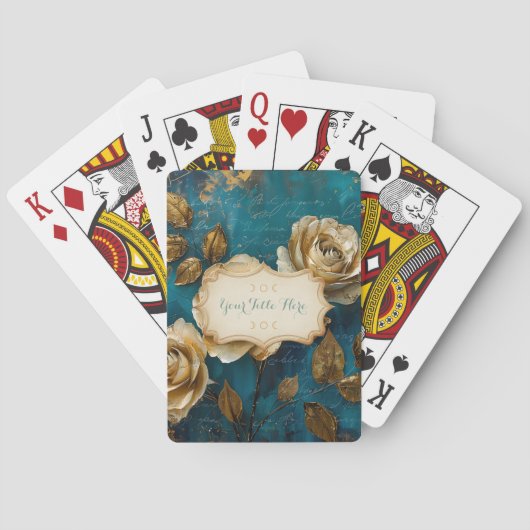 Create Your Own Turquoise Blue Gold Roses Floral Spielkarten (Rückseite)