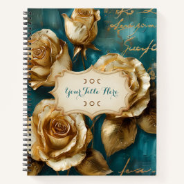 Create Your Own Turquoise Gold Roses Spray Floral Notizblock