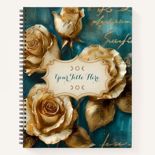Create Your Own Turquoise Gold Roses Spray Floral Notizblock (Vorderseite)