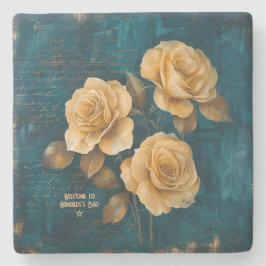 Create Your Own Turquoise Golden Yellow Rose Spray Steinuntersetzer