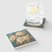 Create Your Own Turquoise Golden Yellow Roses Steinuntersetzer (Seitenansicht)