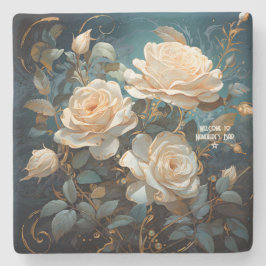 Create Your Own Turquoise Pale Peach Roses Floral Steinuntersetzer