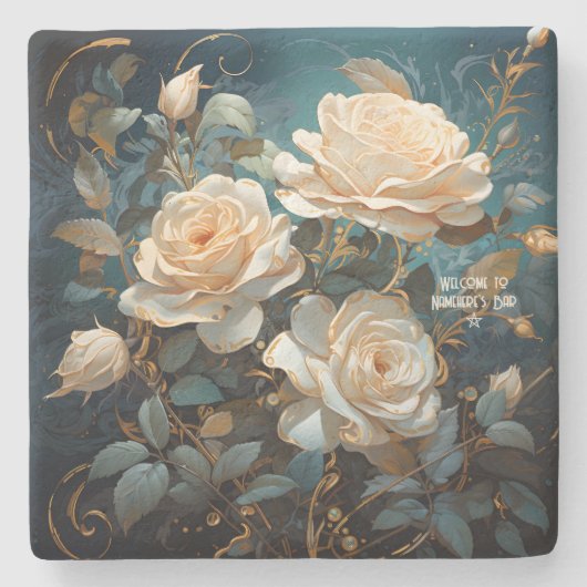 Create Your Own Turquoise Pale Peach Roses Floral Steinuntersetzer (Vorderseite)