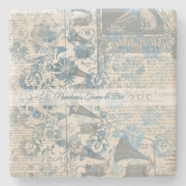 Create Your Own Vintage Blue Floral Newsprint Steinuntersetzer