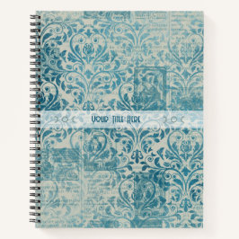 Create Your Own Vintage Teal Damask Newsprint Notizblock