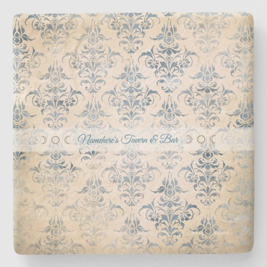Create Your Own Vintage Teal Damask Steinuntersetzer (Vorderseite)