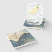 Create Your Own Wavy Blue Floral Minimilist Steinuntersetzer (Seitenansicht)