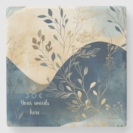 Create Your Own Wavy Blue Floral Minimilist Steinuntersetzer (Vorderseite)