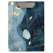 Create Your Own Wavy Blue Gold Floral Minimalist Klemmbrett (Vorderseite)
