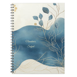 Create Your Own Wavy Blue Gold Floral Minimalist Notizblock