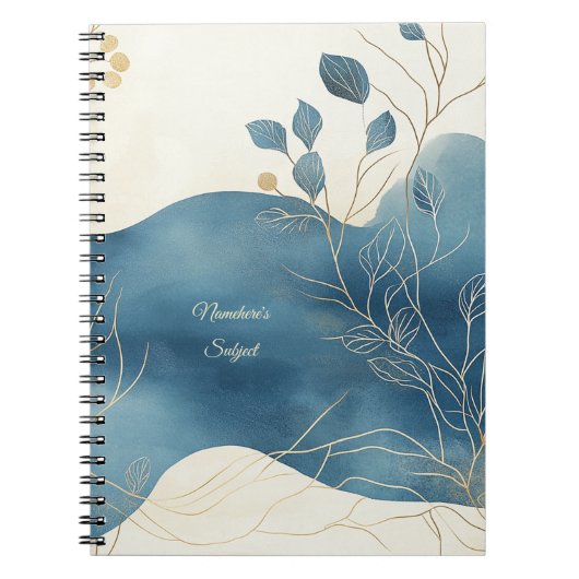 Create Your Own Wavy Blue Gold Floral Minimalist Notizblock (Vorderseite)