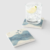 Create Your Own Wavy Blue Gold Floral Minimilist Steinuntersetzer (Seitenansicht)