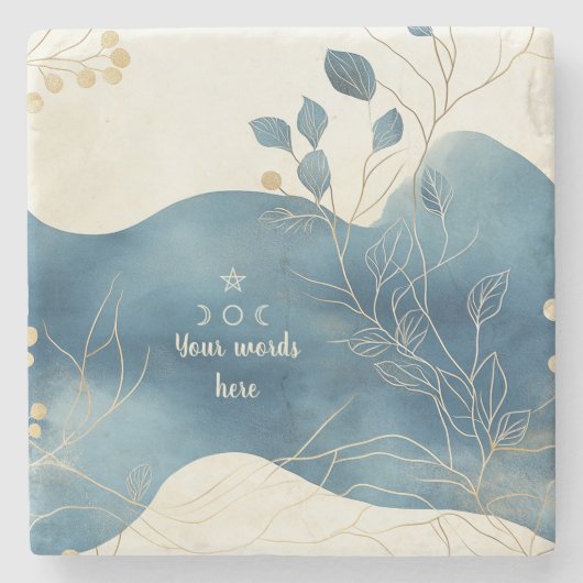 Create Your Own Wavy Blue Gold Floral Minimilist Steinuntersetzer (Vorderseite)