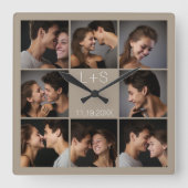 Create Your Own Wedding Photo Collage Monogram Quadratische Wanduhr (Vorderseite)