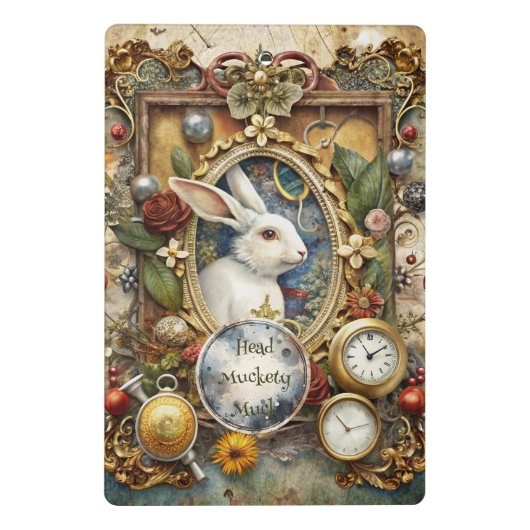 Create Your Own Whimsical White Rabbit Mini Klemmbrett (Rückseite)