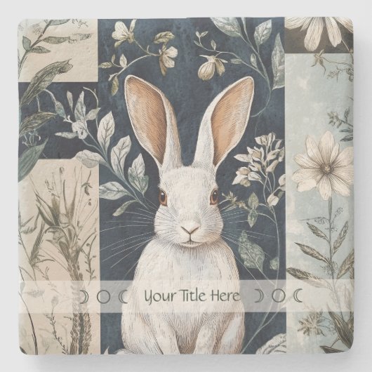 Create Your Own White Rabbit Botanical Steinuntersetzer (Vorderseite)