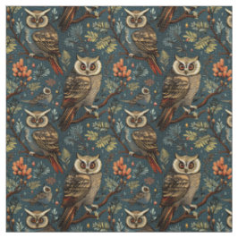 Create Your Own Winter Brown Owls Berries Blue Stoff