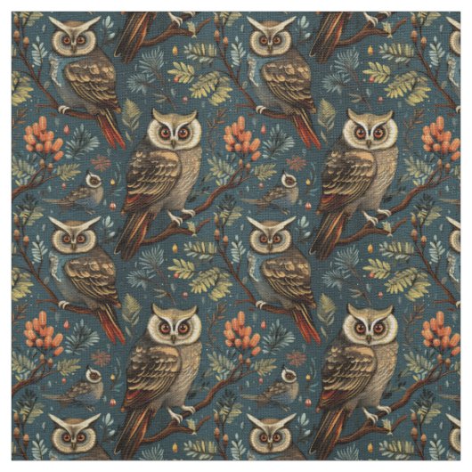 Create Your Own Winter Brown Owls Berries Blue Stoff (Muster)