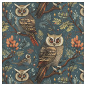 Create Your Own Winter Brown Owls Berries Blue Stoff (Nahaufnahme)