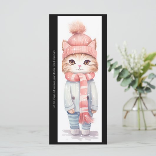 Create Your Own Winter Kitten Bookmark Card (Stehend Vorderseite)