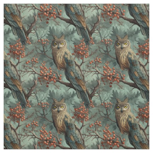 Create Your Own Winter Owls Berries Blue Stoff (Muster)
