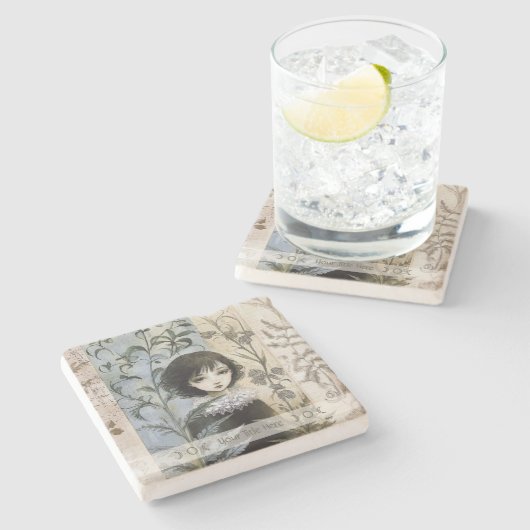 Create Your Own Young Hedge Witch Botanical Steinuntersetzer (Seitenansicht)