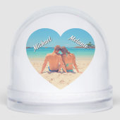 Create Your Photo Heart Snow Globe Gift with Names Schneekugeln (Vorderseite)