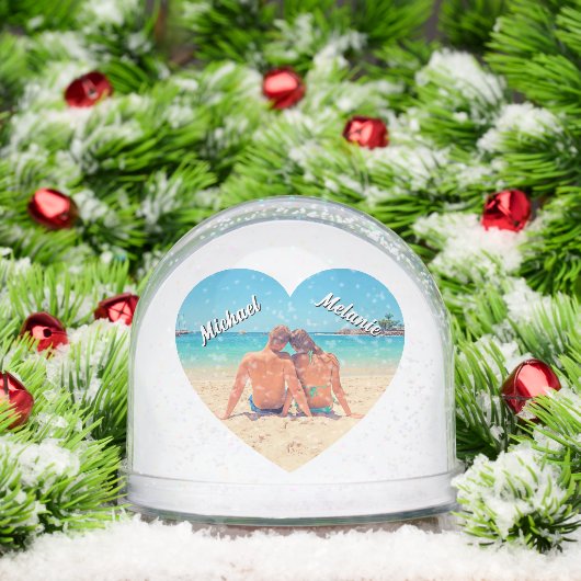 Create Your Photo Heart Snow Globe Gift with Names Schneekugeln (Weihnachten)