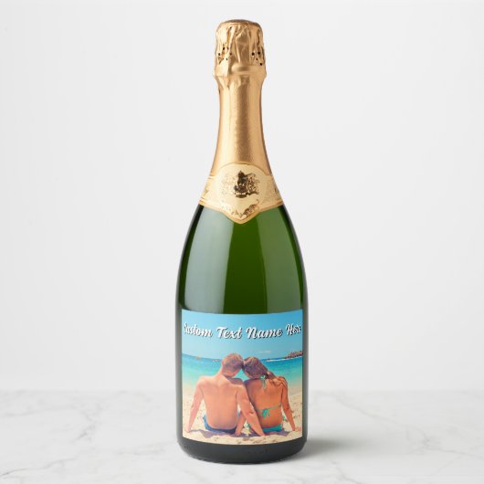 Create Your Photo Sparkling Wine Labels with Text Schaumweinetikett (Vorderseite)