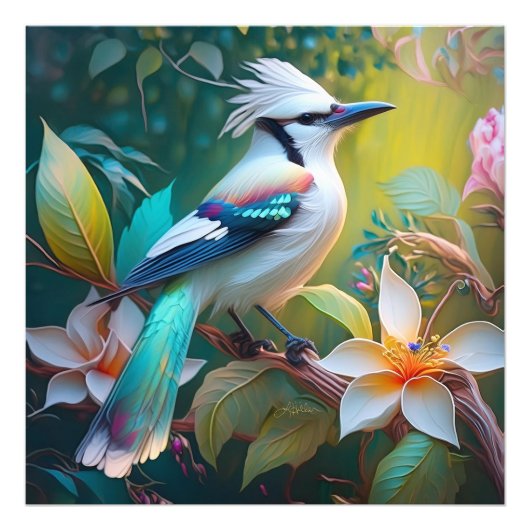 Created Aquamarin Winged Jay Fotodruck (Vorne)