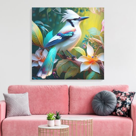 Created Aquamarin Winged Jay Leinwanddruck (Insitu (Wohnzimmer))