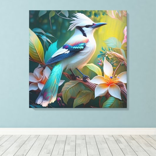 Created Aquamarin Winged Jay Leinwanddruck (Insitu (Holzboden))