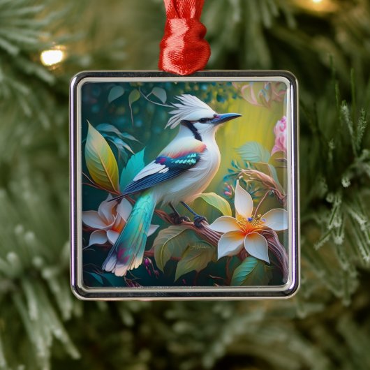 Created Aquamarin Winged Jay Ornament Aus Metall (Baum)