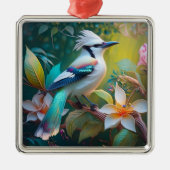 Created Aquamarin Winged Jay Ornament Aus Metall (Vorne)