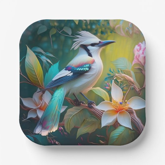 Created Aquamarin Winged Jay Pappteller (Vorderseite)