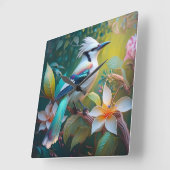 Created Aquamarin Winged Jay Quadratische Wanduhr (Winkel)