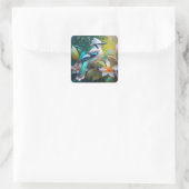 Created Aquamarin Winged Jay Quadratischer Aufkleber (Tasche)