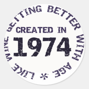 Created in 1974 runder aufkleber