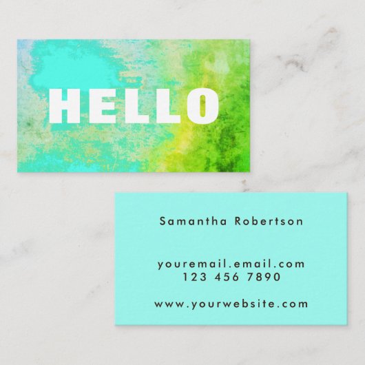 Creative Abstrakt Hello Turquoise Aqua Lime Green Visitenkarte (Vorne/Hinten)